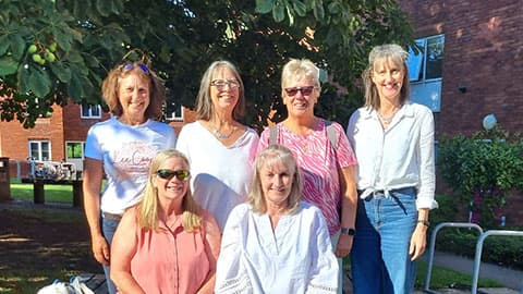 A group of six of the women standing together Falk Egg Reunion 2.8.25